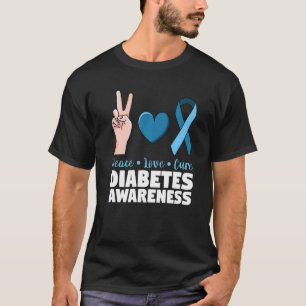 Blue Ribbon Diabetic Peace Love Cure Diabetes Awar T-Shirt