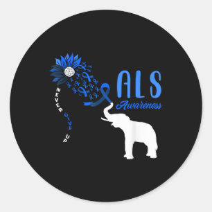 Blue Ribbon Elephant Als Warrior Support Als Aware Classic Round Sticker