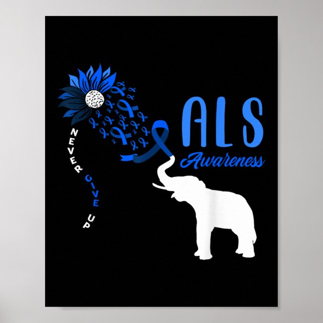 Blue Ribbon Elephant Als Warrior Support Als Aware Poster (Front)