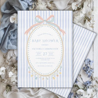 Blue Ribbon Flowers Watercolor Vintage Baby Shower