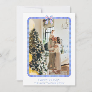 Blue Ribbon Frame Photo Grandmillennial Holiday Card