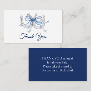Blue ribbon Horseshoe Wedding Equestrian thank you Card