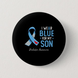 Blue Ribbon I Wear Grey Blue For My Son Diabetes A 6 Cm Round Badge