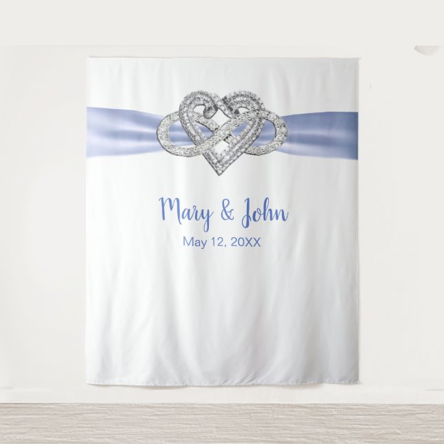 Blue Ribbon Infinity Heart Wedding Backdrop Tapestry (Front)