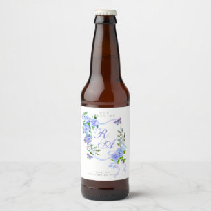 Blue Ribbon Monogram Wedding Beer Bottle Label