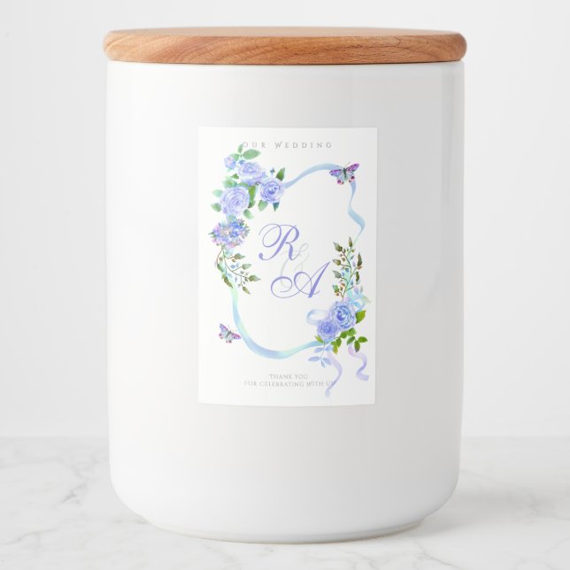 Blue Ribbon Monogram Wedding  Food Label (Front)
