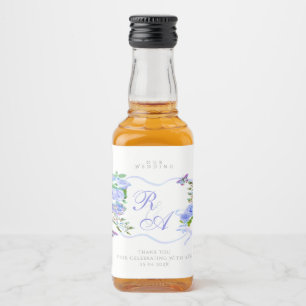 Blue Ribbon Monogram Wedding Liquor Bottle Label