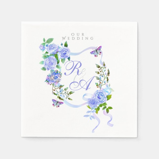 Blue Ribbon Monogram Wedding  Napkin (Front)
