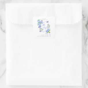 Blue Ribbon Monogram Wedding Square Sticker