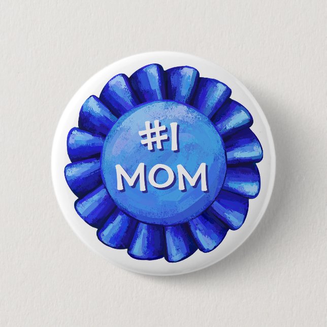 Blue Ribbon Number One Mum 6 Cm Round Badge (Front)