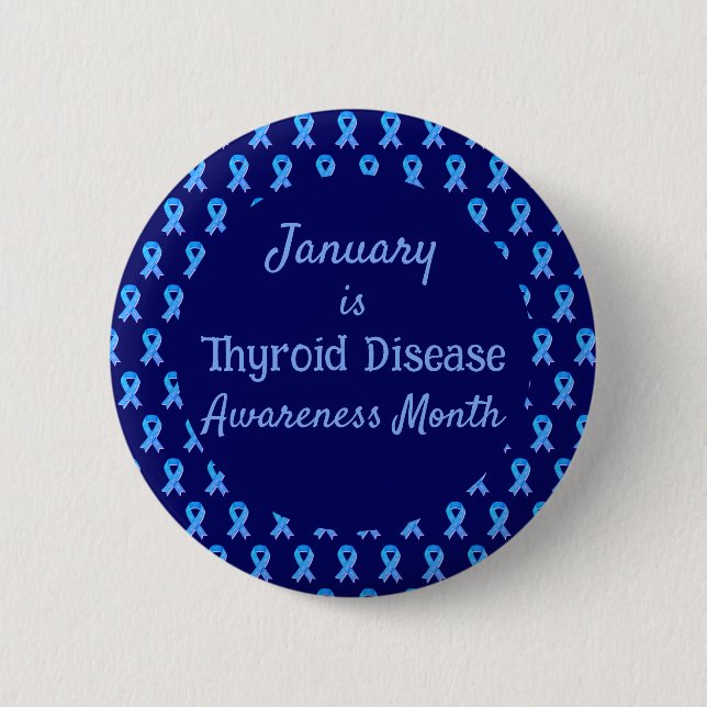 Blue Ribbon Paisley Thyroid Disease Button (Front)
