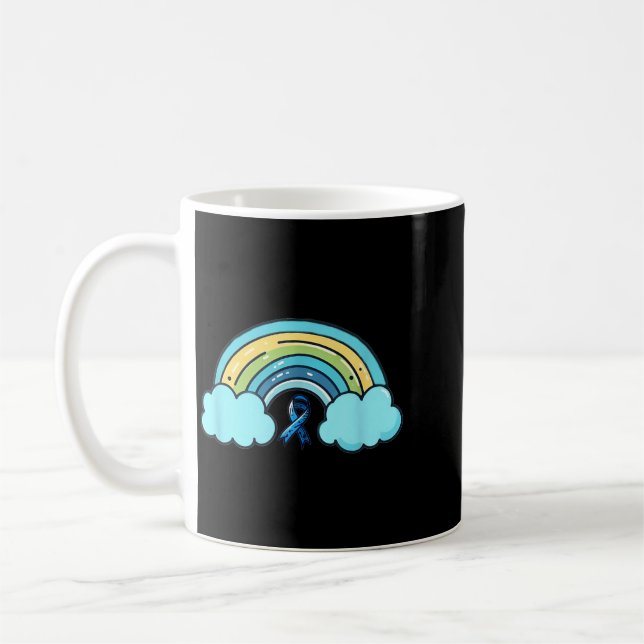 Blue Ribbon Rainbow Diabetes Awareness Artwork Coffee Mug (Left)