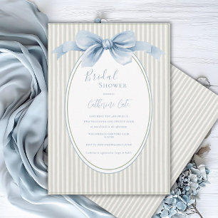 Blue Ribbon Sage Green Whimsical Bridal Invitation