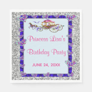 Blue Ribbon Silver Glitter Royal Princess Birthday Napkin