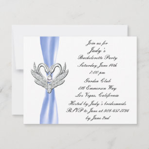 Blue Ribbon Silver Swans Bachelorette Party Invite