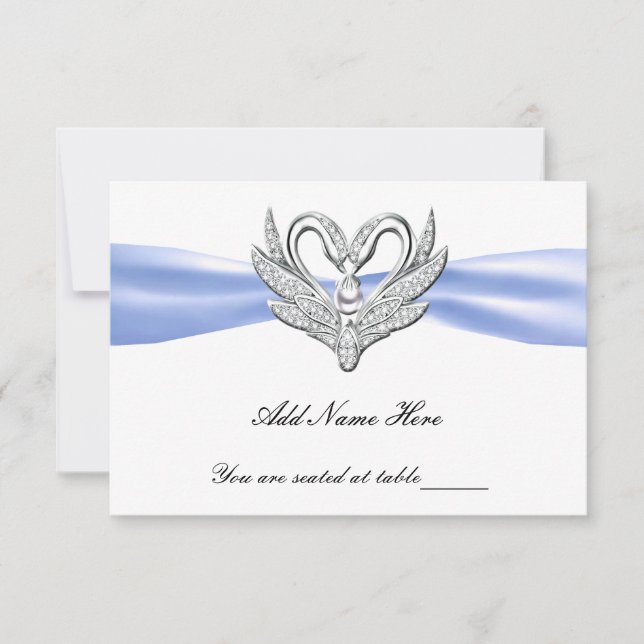 Blue Ribbon Silver Swans Table Place Card (Front)