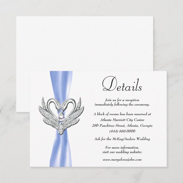 Blue Ribbon Silver Swans Wedding Details Enclosure Card (Front/Back)