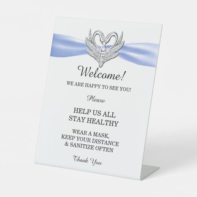 Blue Ribbon Silver Swans Wedding Safety  Pedestal Sign (Front)