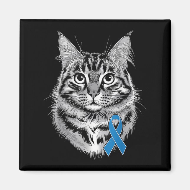Blue Ribbon Support Diabetes Awareness Cat For Men Magnet (Front)