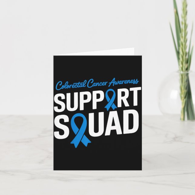 Blue ribbon support squad for colourectal cancer card (Front)