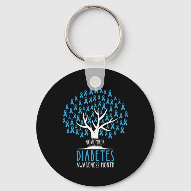 Blue Ribbon Tree - T1D Diabetes Awareness  Key Ring (Front)