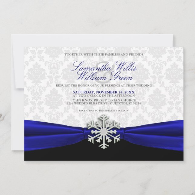 Blue Ribbon Winter Wedding Invitation (Front)