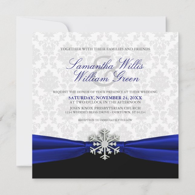 Blue Ribbon Winter Wedding Invitation (Front)