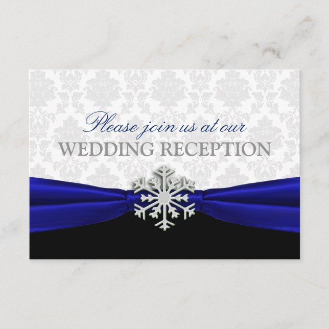 Blue Ribbon Winter Wedding Reception Enclosure Card (Front)