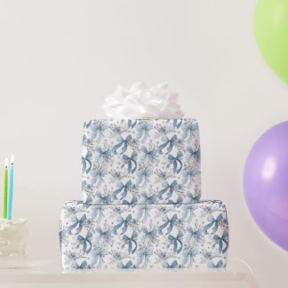 Blue Ribbons and Bows Toile Coquette Pattern Wrapping Paper