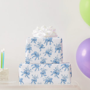 Blue Ribbons and Bows Toile Coquette Pattern  Wrapping Paper