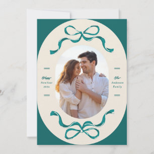 Blue Ribbons Happy New Year 2027 Photo Holiday Card