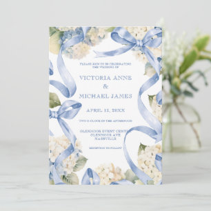 Blue Ribbons & Hydrangeas Elegant Wedding Invitation