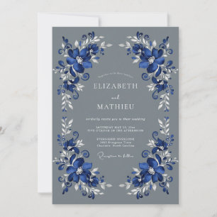 Blue Rich Floral Romance Wedding Invitation