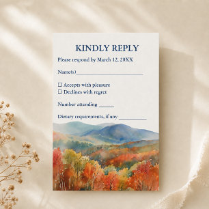 Blue Ridge Mountains Fall Watercolor Wedding RSVP Card