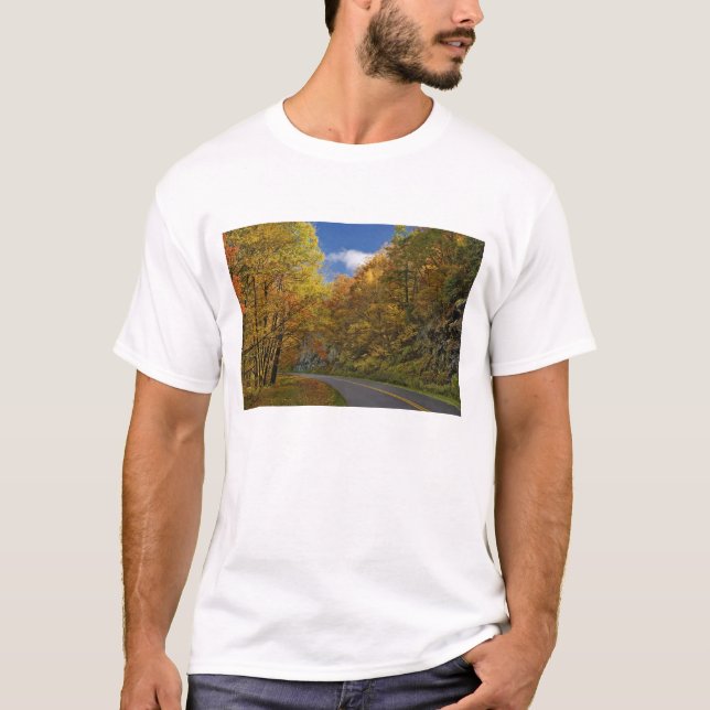 Blue Ridge Parkway curving through autumn colours T-Shirt (Front)