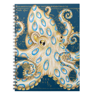 Blue Ring Octopus Indigo Vintage Map Nautical Notebook