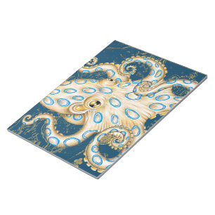 Blue Ring Octopus Indigo Vintage Map Nautical Notepad