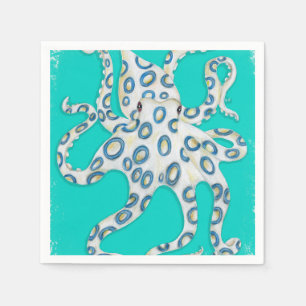 Blue Ring Octopus Teal Art Napkin