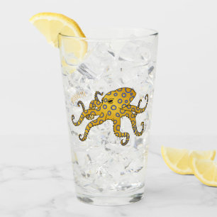 Blue-ringed octopus cartoon illustration glass