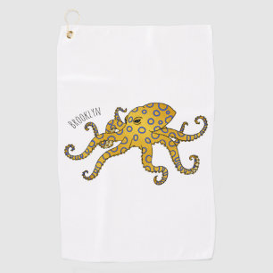 Blue-ringed octopus cartoon illustration golf towel