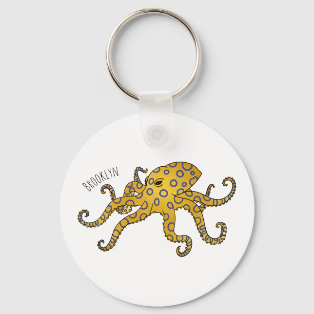 Blue-ringed octopus cartoon illustration key ring (Front)