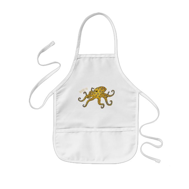 Blue-ringed octopus cartoon illustration kids apron (Front)