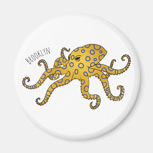 Blue-ringed octopus cartoon illustration  magnet (Front)
