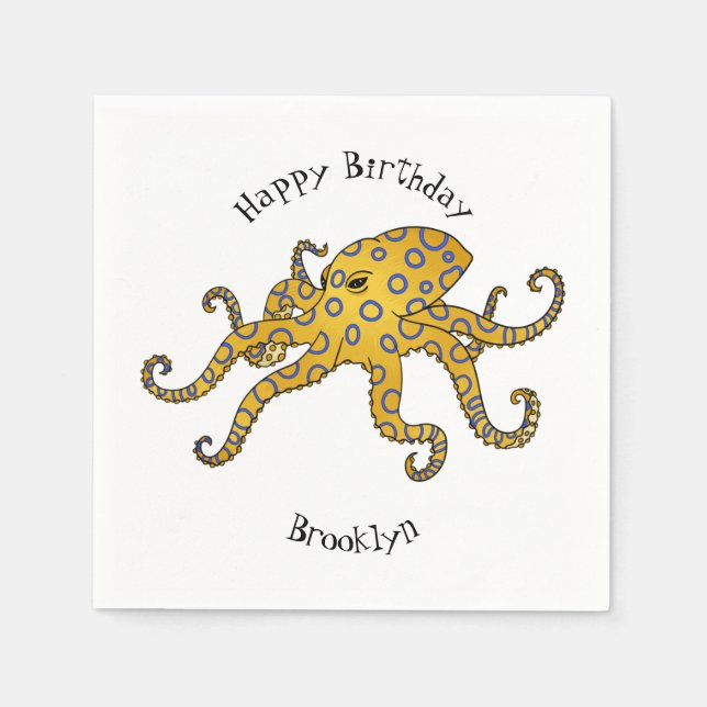 Blue-ringed octopus cartoon illustration  napkin (Front)