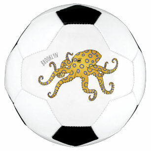 Blue-ringed octopus cartoon illustration soccer ball
