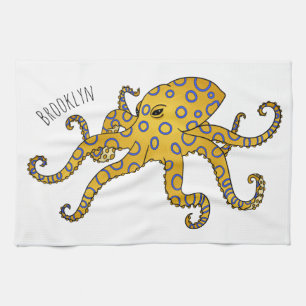Blue-ringed octopus cartoon illustration  tea towel