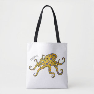Blue-ringed octopus cartoon illustration tote bag