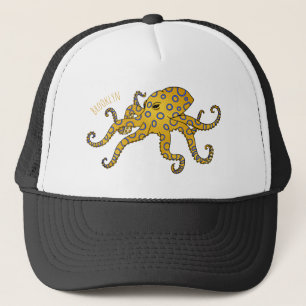 Blue-ringed octopus cartoon illustration trucker hat