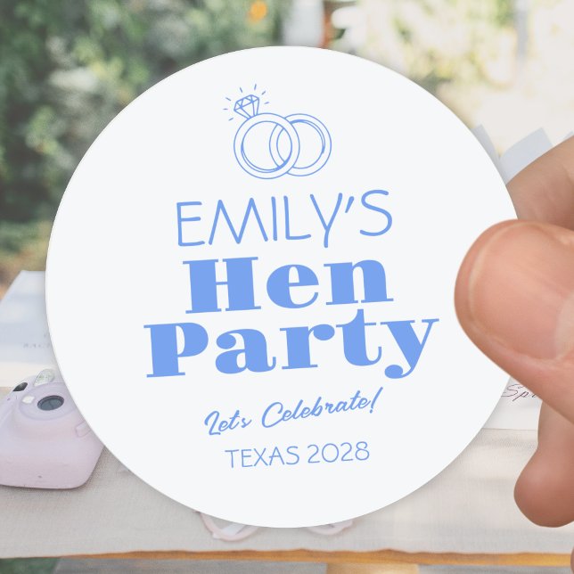 Blue Rings Hen Party Classic Round Sticker (Creator Uploaded)