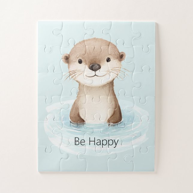 Blue River Be Happy Cute Otter Jigsaw Puzzle (Vertical)